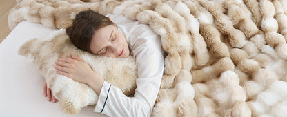 Faux Rabbit Fur Fluffy Blanket – Thick Warm Soft Plush Throw for Bed & Living Room, Luxury Furry Blanket, 8 Colors, 4 Sizes