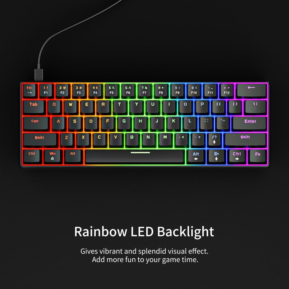 Hot-Swap 61-Key 60% RGB Mechanical Gaming Keyboard, Hot Swappable Red Blue Switch Compact Wired Keyboard with RGB Backlight, Portable Mini Keyboard for Windows PC Laptop Mac Gamers Typists