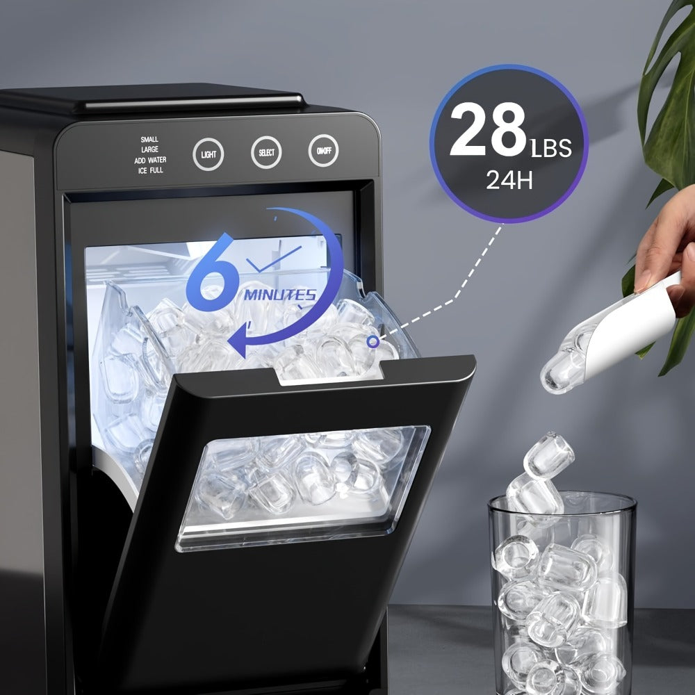 Black Countertop Ice Maker with 28 lb Daily Label, 8 Cubes per 6 Minutes, 27 oz Tank and Scoop