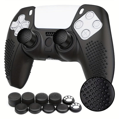 Silicone Controller Cover for PS5 DualSense with Ten Thumb Grip Caps and Pictured Cutout Layout