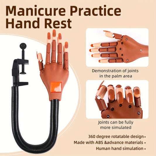 Nail Practice Hand Flexible Fake Hand Model Training Kit for Acrylic Nail Art – Nail Glove Set with Pink Hand Mold for Beginners & Professional Nail Technicians