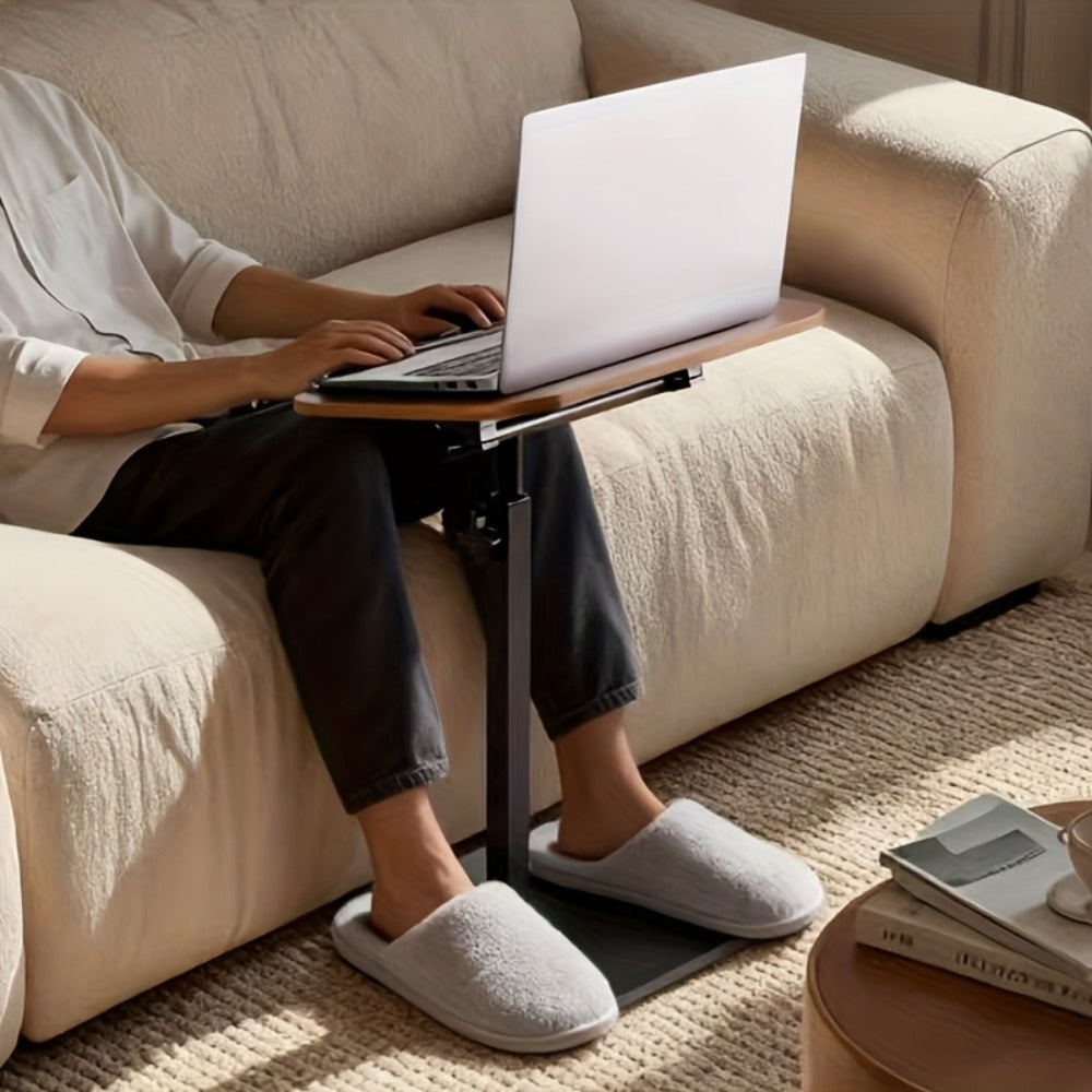 Floor Laptop Tray Table with 360-Degree Swivel Top, Adjustable Support Rod and Walnut or Black Options
