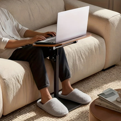 Floor Laptop Tray Table with 360-Degree Swivel Top, Adjustable Support Rod and Walnut or Black Options