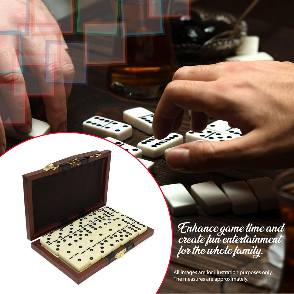 Double-Six Domino Set with 28 Ivory-Style Tiles, Metal Spinners and Brown Storage Case in One or Two Packs