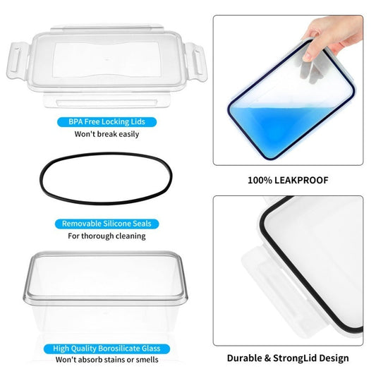 Food Storage Container Set with 12, 20 or 24 Clear Boxes, Locking Lids and Microwave, Dishwasher and Freezer Use