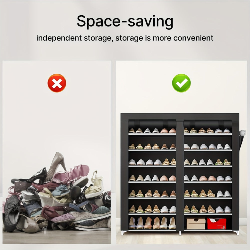 Shoe Rack 9-Tier Portable Double-Row Organizer for Up to 42 Pairs with Black Nonwoven Fabric Cover