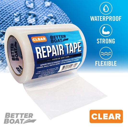 Heavy Duty Waterproof Repair Tape 30FT x 3in Canvas Fabric Patch Tape for RV Awning Boat Cover Tent Tarp Sail Air Mattress Pop-Up Camper Bimini Top Vinyl Clear Black White