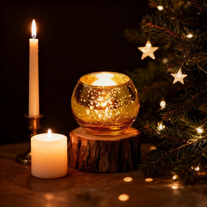 Votive Candle Holders Bulk - High Temperature Glass Hurricane Candle Holders for Weddings, Parties & Romantic Dinners, Starlight Shimmer Effect, Set of 6/12/24, Golden, Pink, Silver & Green