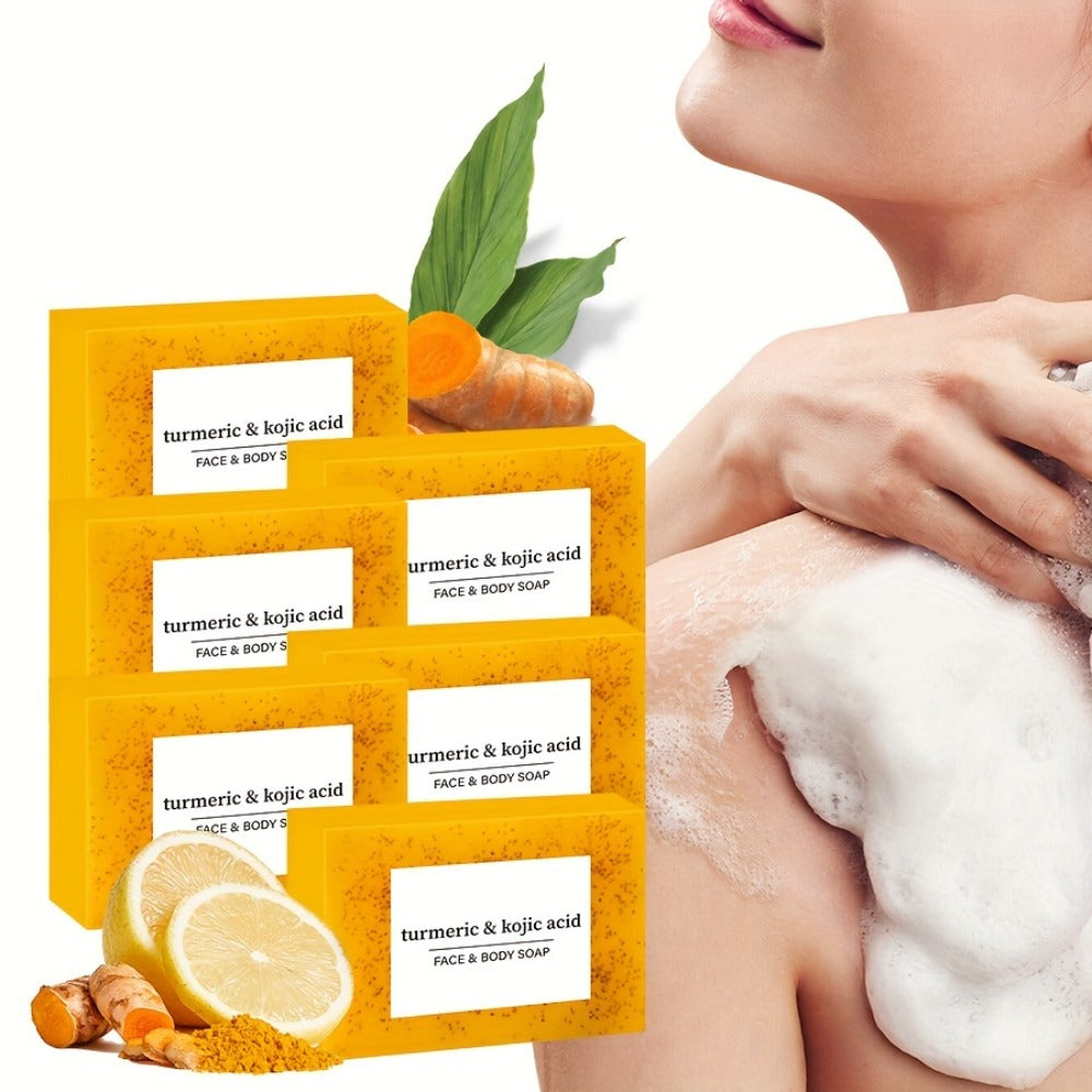 Handmade Turmeric Lemon Soap Bar Set Natural Exfoliating Face Body Cleansing Oil Control Alcohol Free with Lathering Screens 6 / 12pcs
