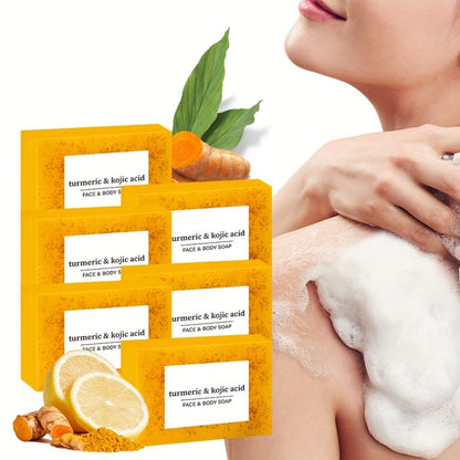 Handmade Turmeric Lemon Soap Bar Set Natural Exfoliating Face Body Cleansing Oil Control Alcohol Free with Lathering Screens 6 / 12pcs