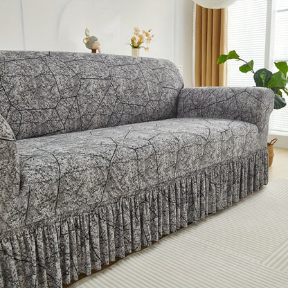 Sofa Cover Modern Printed Hem Skirt Slipcover with Elastic Stretch for Single to 4-Seater Sofas