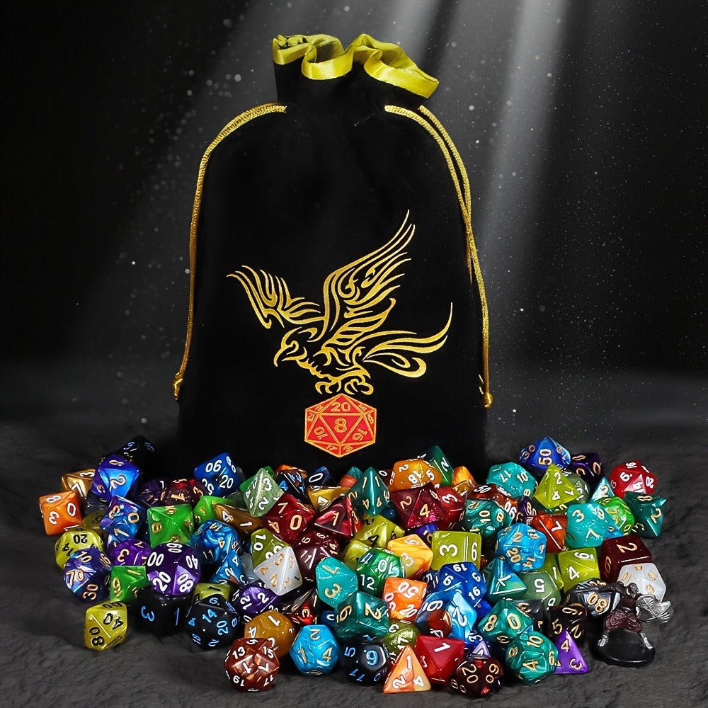 175-Piece Multicolor Polyhedral Dice Collection with 25 Seven-Die Sets and Printed Drawstring Pouch