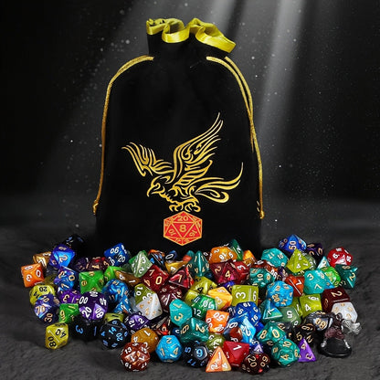175-Piece Multicolor Polyhedral Dice Collection with 25 Seven-Die Sets and Printed Drawstring Pouch