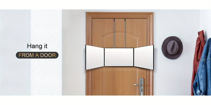 Three-Way Hair Cutting Mirror with Folding Panels, Adjustable Door Hooks and LED, Non-LED or Two-Pack Options