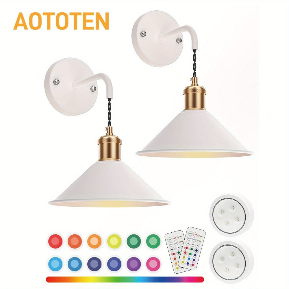 Battery-Operated Two-Light Wall Sconce Set with 13 RGB Scenes, Remote, Timer and Black or White Finish