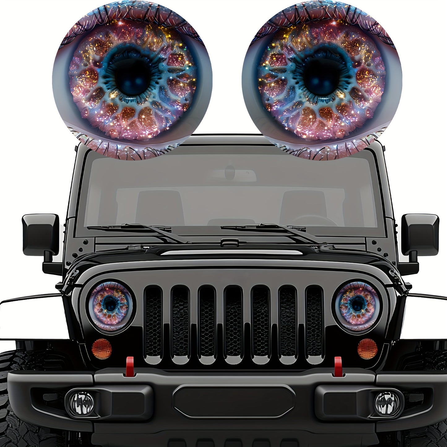 3D Beast Eye Headlight Stickers – Funny Car Headlight Decals for Jeep Round Headlights, Truck Body, Bumper & Window Decoration, Reusable PVC Glossy Stickers (1 or 2 Pairs)