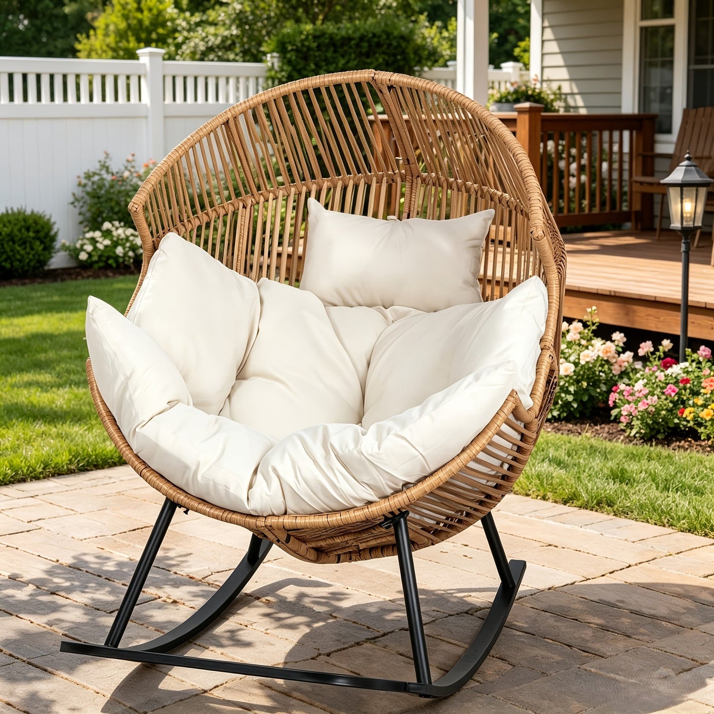 Egg Chair Outdoor Wicker PE Rattan Oversized Patio Lounge Chair with Cushion Rocking Egg Chair for Backyard Balcony Garden Beige Black Black/Rattan
