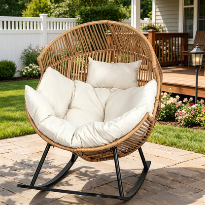 Egg Chair Outdoor Wicker PE Rattan Oversized Patio Lounge Chair with Cushion Rocking Egg Chair for Backyard Balcony Garden Beige Black Black/Rattan