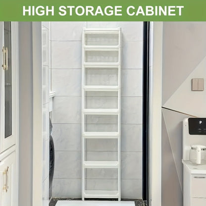 Behind Door Storage Rack, Multi-Layer Slim Organizer for Bathroom & Kitchen, Space Saving Over Door Shelf, Narrow Cabinet Rack with Fixed Hook, Plastic Stackable Storage