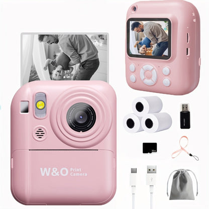 Instant Print Camera for Kids 48MP with Print Paper 32G TF Card 1080P FHD Video Flash MP4 Puzzle Game Cartoon Mini Digital Camera Printer Ages 6+ Birthday Christmas Gift