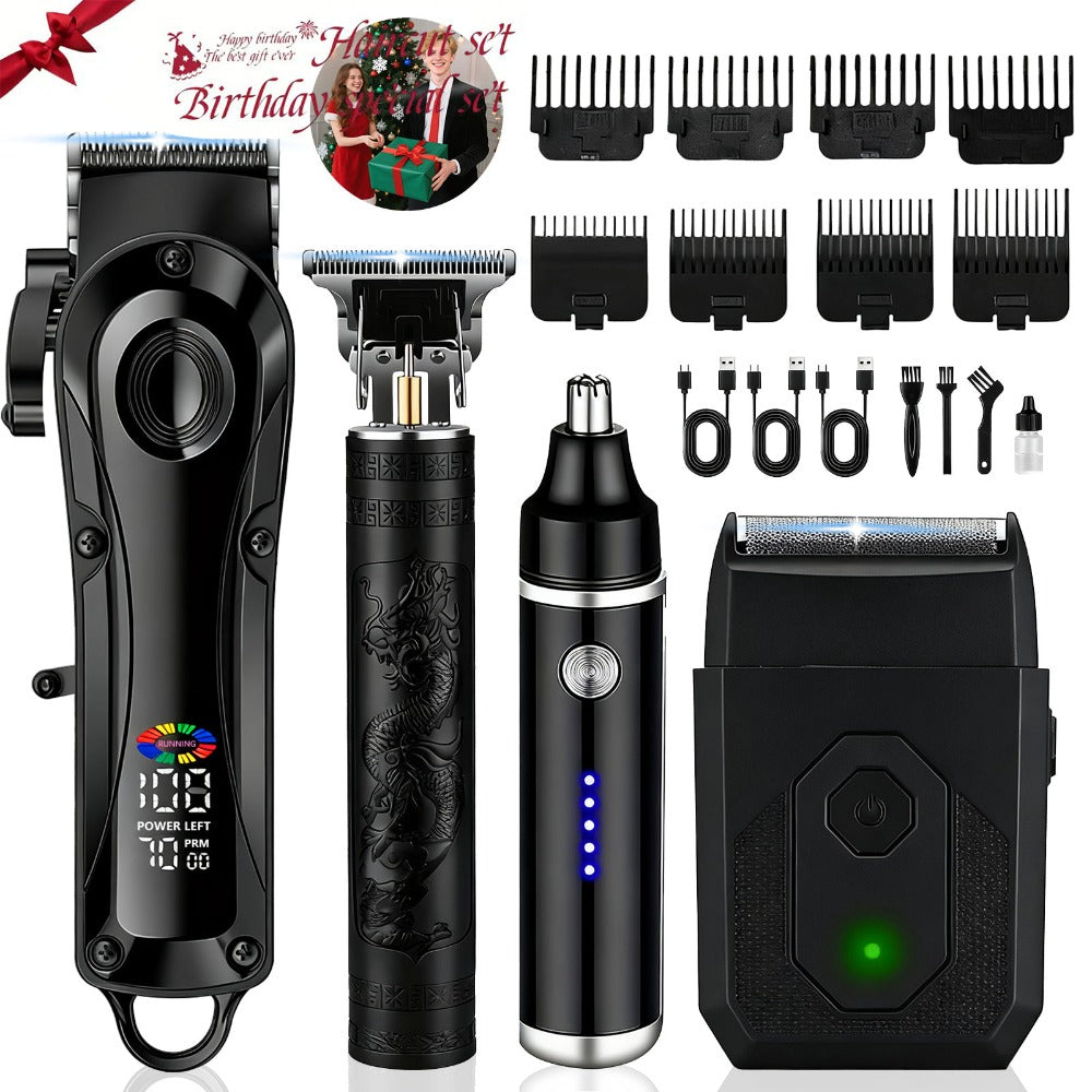 Black Hair Clipper Set with Full-Size Clipper, T-Blade Trimmer, Detail Tool and Foil Shaver, MC401 or MC201