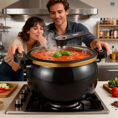Ceramic-Coated Stockpot Cookware with 8.45QT Capacity, Twist-Lock Lid Handle and Three Colors