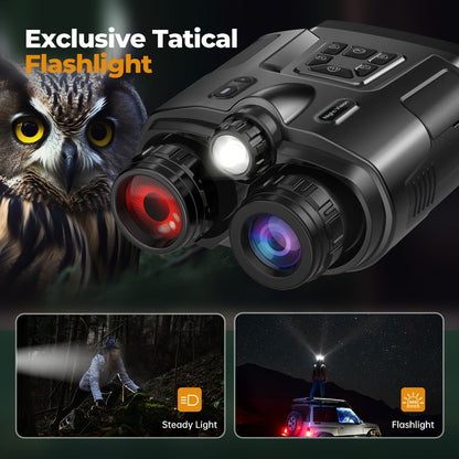 Black 4K-Labeled Night Vision Binoculars with 3-Inch Screen, 8X Digital and 5X Optical Zoom, 64GB Card and Carry Case
