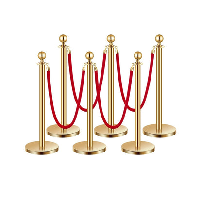Stanchion Posts with Red Velvet Rope Set - Gold Crowd Control Barrier, for Home, Office and Event Organization
