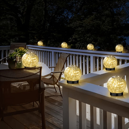 Solar Garden Lights Cracked Glass Globe Stakes, IP44 in 2- or 4-Piece Sets with Warm White LEDs