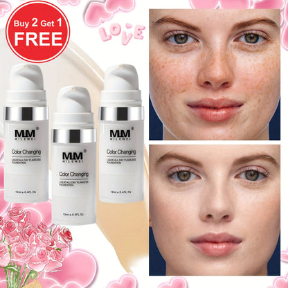Color Changing BB Cream Foundation Set 3pcs Matte Oil Control extended-wear Smudge Proof Concealer Base Skin Tone Adaptive Face Makeup for