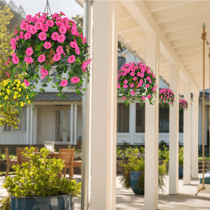 Artificial Flowers Hanging Petunia Arrangement with Included Planter Container and Six Color Options