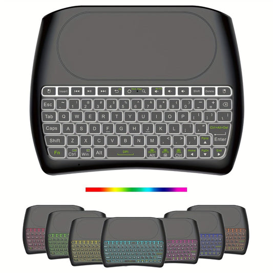 Wireless Mini Keyboard with Large Touchpad & 7-Color Backlight – Bluetooth & 2.4G Dual Mode Handheld Keyboard Remote Control, Rechargeable, USB Dongle, Plug and Play for TV Box PC Smart TV