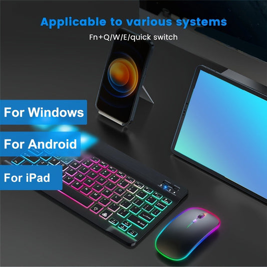 Wireless Keyboard and Mouse Combo Ultra-Thin Backlit Rechargeable Type-C Silent Keys Optical Mouse Portable for PC Laptop Tablet iPad QWERTY Layout Breathing Light Effect