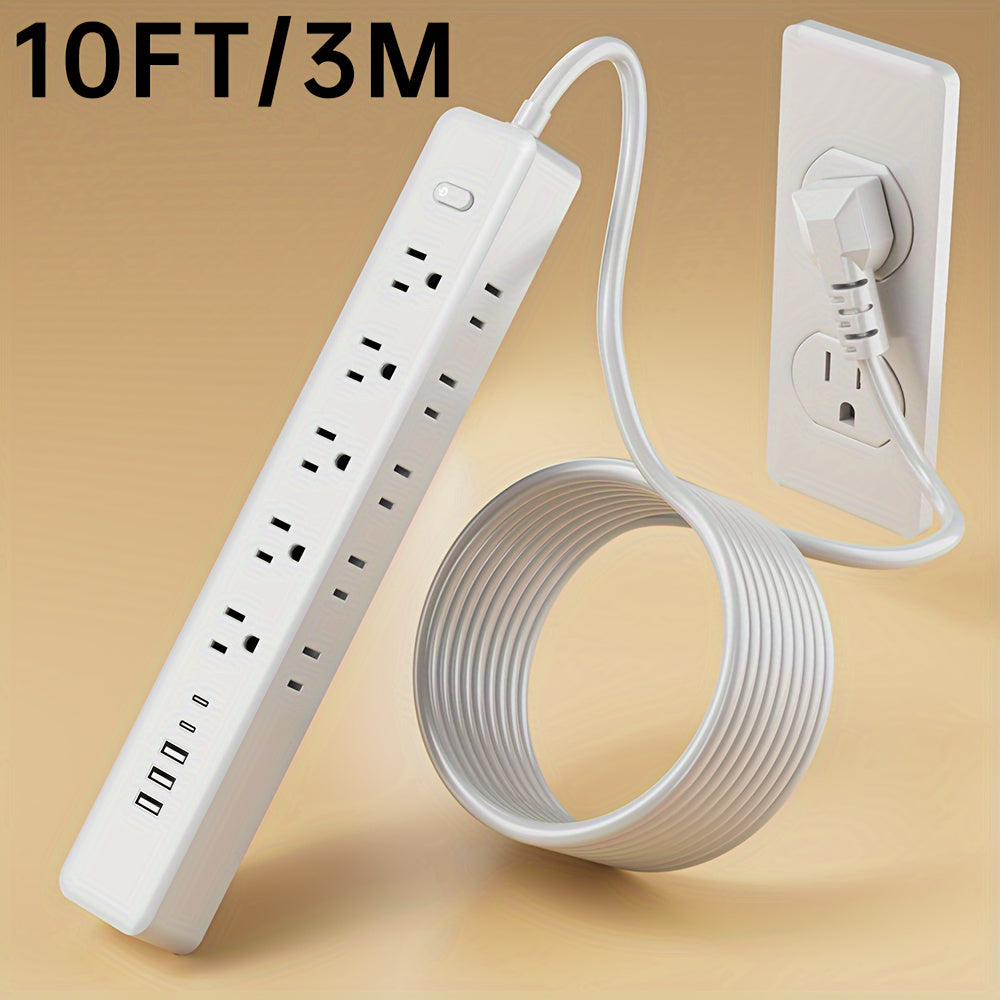Wall Mount Power Strip 15-in-1 Slim Long Strip, 10 AC Outlets & 5 USB Ports (3 USB-A + 2 USB-C), Surge Protection Overload Protection, Multi-Function Power Outlet for Office Home Travel – Space-Saving Design