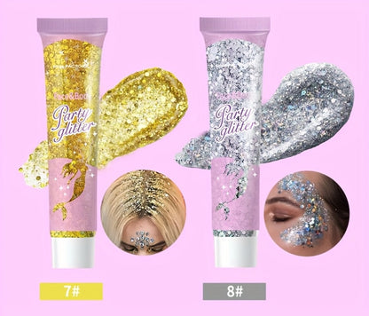 30-Piece Face and Body Glitter Gel Set with Mermaid Shapes, Stars and Hearts for Festival Makeup