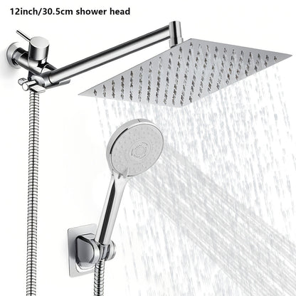 High Pressure Rainfall Shower Head Combo with Handheld Spray – 9 Spray Settings, 180° Adjustable Bracket, Stainless Steel Hose, Anti-Clog Nozzles, Modern Bathroom Shower System