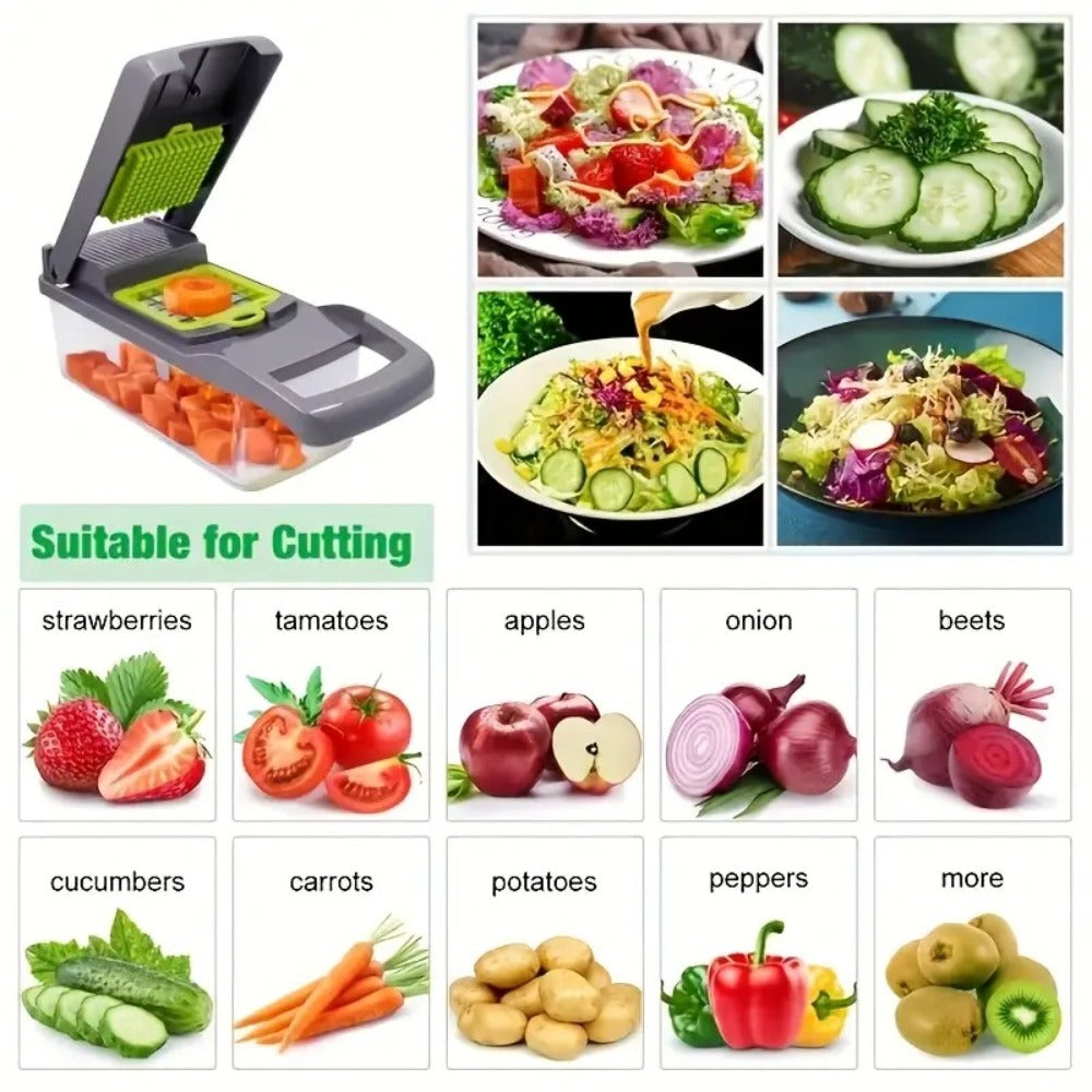 Vegetable Chopper 16-in-1 with 8 Blades and Container - Professional Onion Chopper, Multi-Function Food Slicer Dicer for Kitchen, Carrot Garlic Veggie Cutter with Storage Box