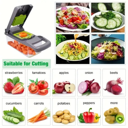 Vegetable Chopper 16-in-1 with 8 Blades and Container - Professional Onion Chopper, Multi-Function Food Slicer Dicer for Kitchen, Carrot Garlic Veggie Cutter with Storage Box