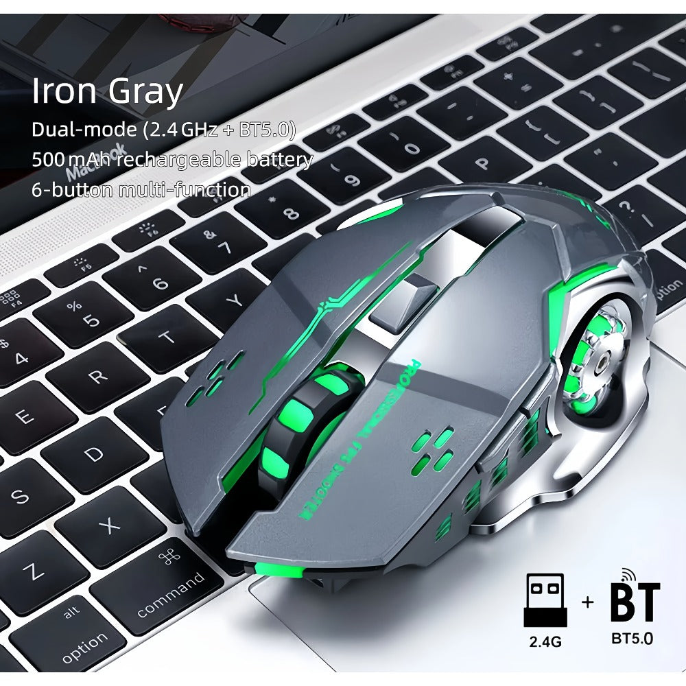 RGB Dual-Mode Wireless Gaming Mouse with Bluetooth 5.0, 2.4 GHz Receiver and Four Color Options