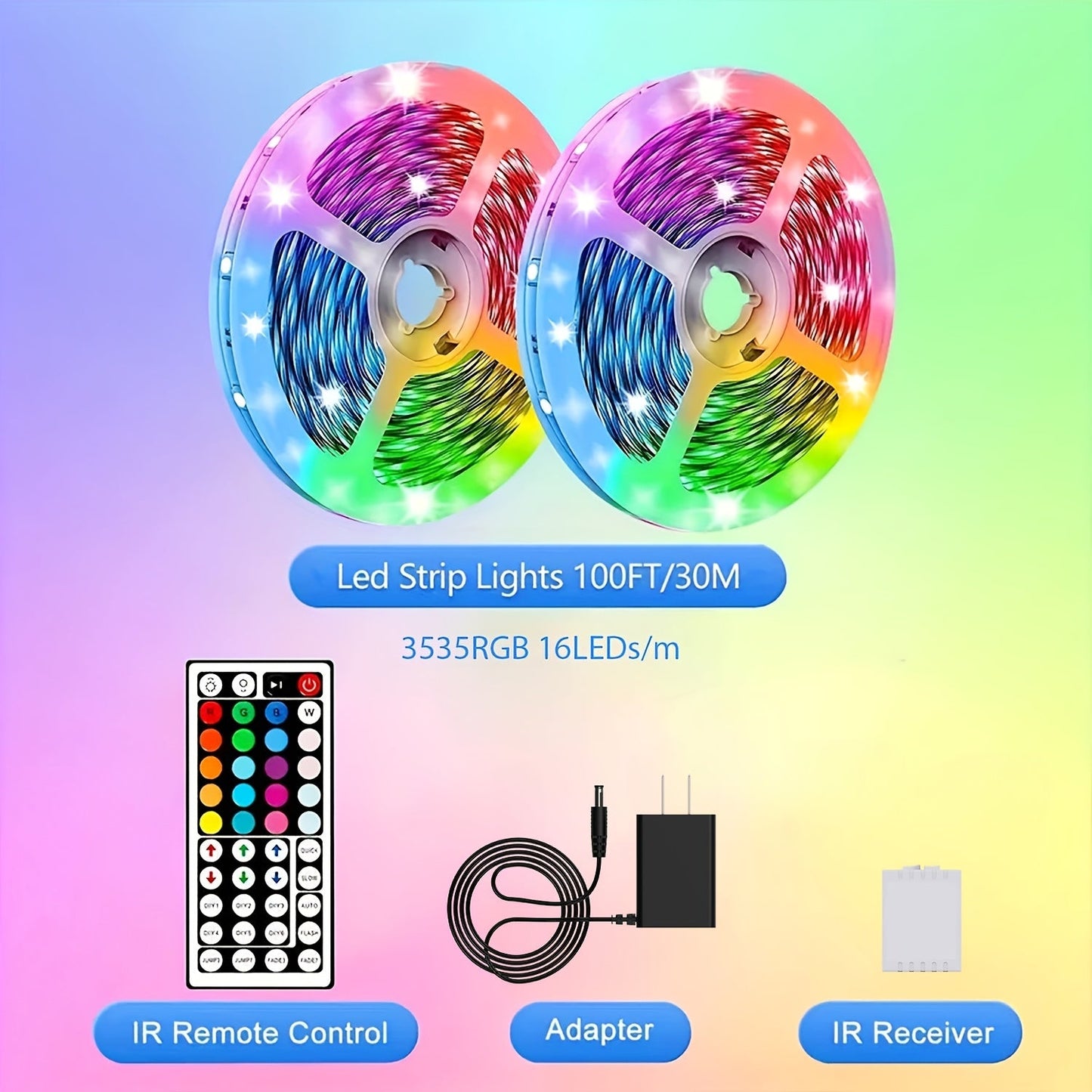 LED Strip Lights 100ft Color Changing with 44-Key Remote & Power Supply – RGB Light Strip for Bedroom Ceiling Living Room Festival Wedding Party Decor 30m
