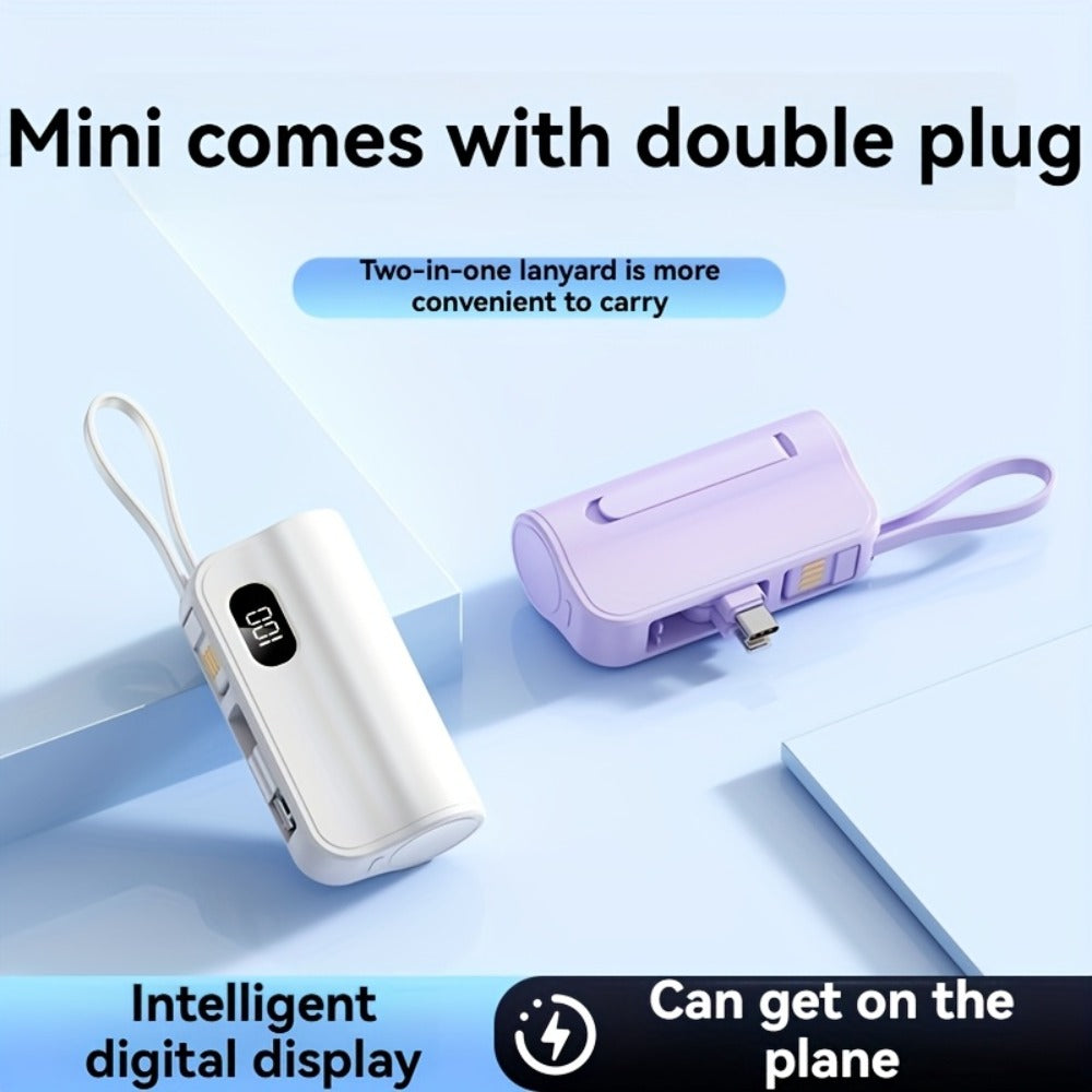 Power Bank 6000mAh Mini with USB-C and Lightning Plugs, 22.5W Listed Charging, Display and Stand