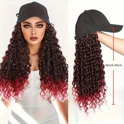 Afro Kinky Curly Baseball Cap Wig for Women 18 Inch Hat and Wig Combo Adjustable Elastic Net Long Synthetic Curly Hair Multi-Color Casual Daily Outdoor Wear
