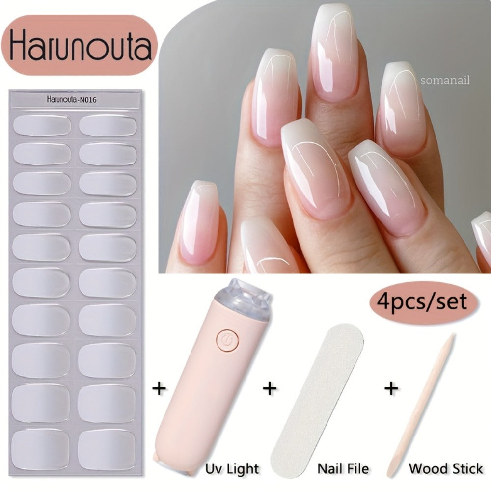 Semi Cured Gel Nail Strips Kit with Handheld LED Nail Lamp — 20 Real Gel Nail Stickers Wraps for DIY Nail Art Manicure at Home, Glitter & Flower Designs, Easy Apply Long-Lasting Chip-Resistant Gel Finish
