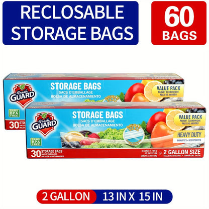 Reclosable Kitchen Storage Bags in Quarter-, One- or Two-Gallon Sizes with Five Count and Pack Options