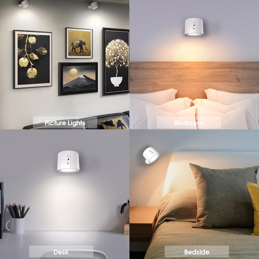 Magnetic LED Wall Sconce with 360-Degree Rotation, Three Color Temperatures and One or Two-Light Options