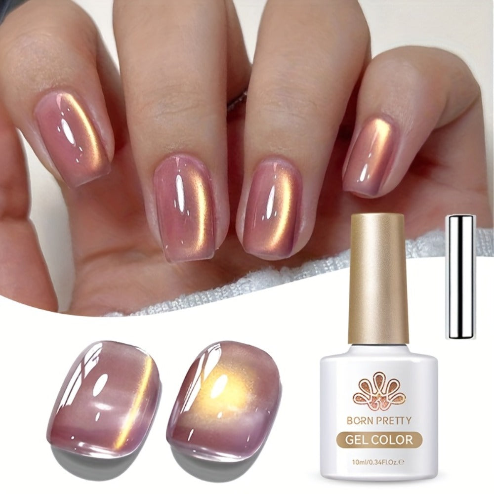 Gel Nail Polish – Cat Eye Magnetic Set BORN PRETTY Nude Golden Glitter 2 Colors Ultra Shine Semi-Permanent UV LED Soak Off Long Lasting…