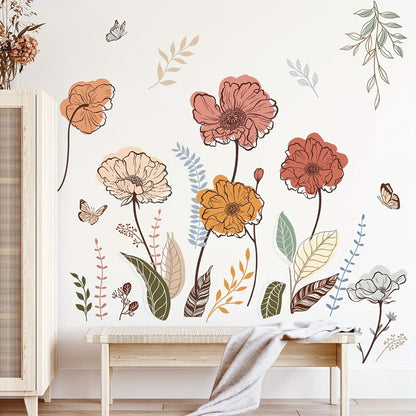 12-Piece Bohemian Wildflower Wall Sticker Set with Separate Floral Decals and 28.74 x 27.56 in Layout