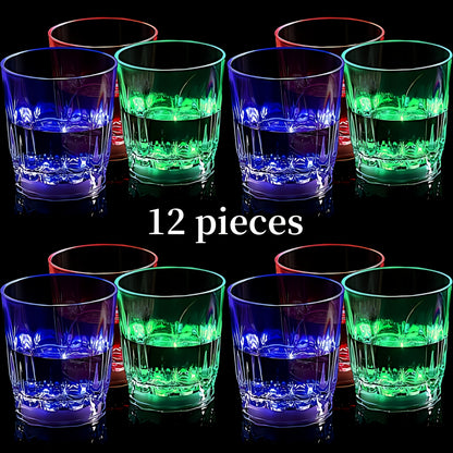 LED Light-Up Party Cup Set with 12 or 15 Short 2 oz Plastic Tumblers in Mixed Color Designs