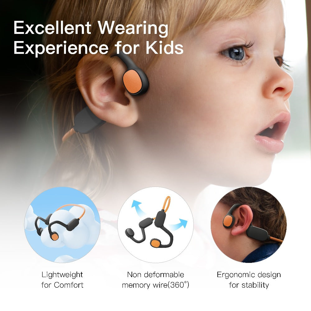 Kids Open Ear Headphones Air Conduction Wireless Bluetooth Headset Mic 20H Playtime for Bedside Audio, Alarms and Room Entertainment