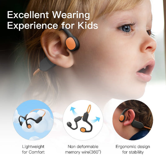 Kids Open Ear Headphones Air Conduction Wireless Bluetooth Headset Mic 20H Playtime Safe Hearing Protection Stereo Sound School Sports Outdoor Children Earphones Orange Red Green